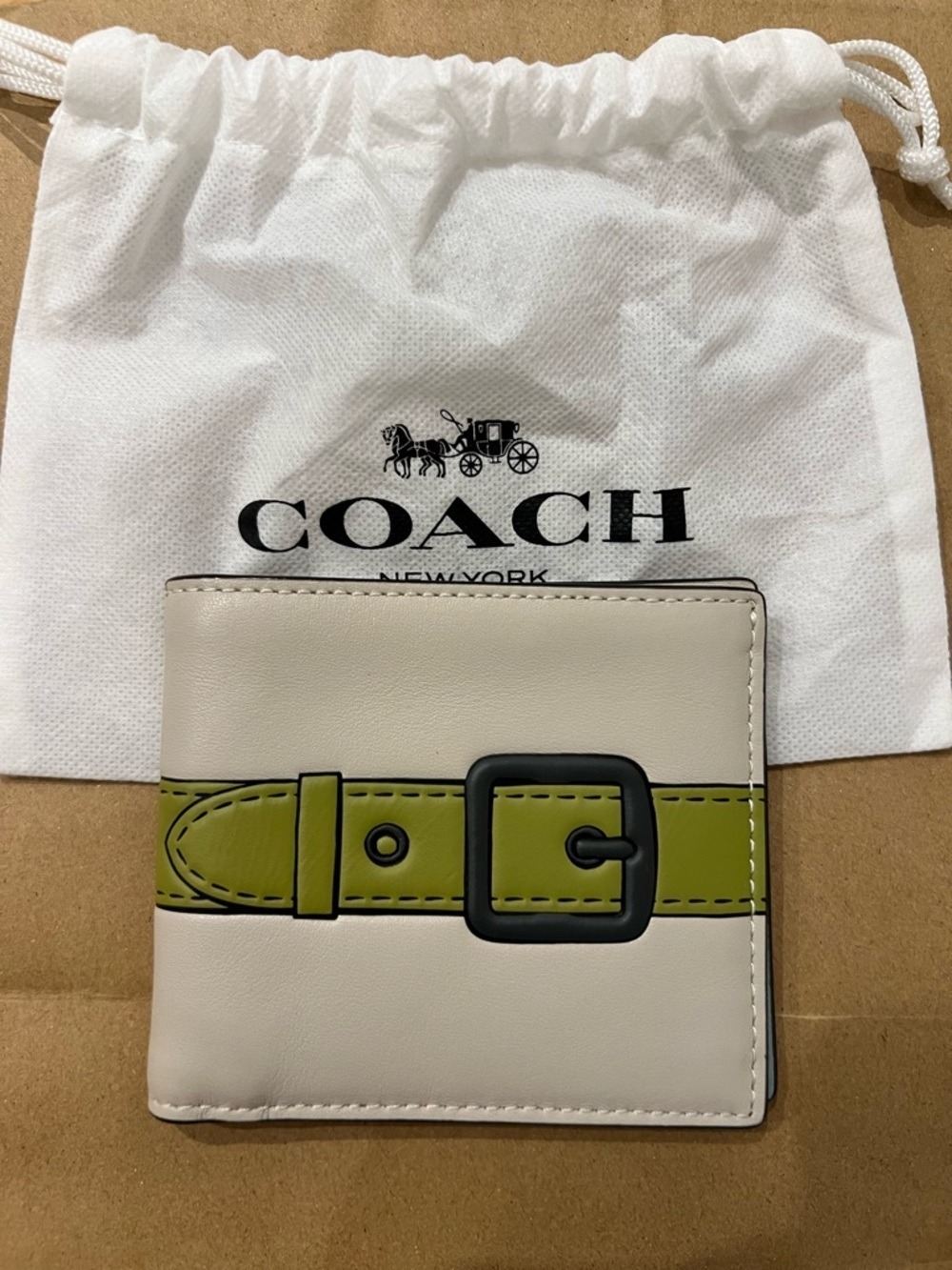 Coach Double Billfold Wallet With Trompe L'oeil Lime Belt Design C9023 NWOT